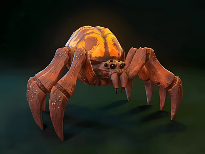 Game Movie Character Spider With Orange Glowing Body Chitinous Legs And Fierce Appearance 3d model