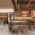 Modern Style Restaurant With Open Layout Orange Decor Long Tables And Bright Lighting 3d model