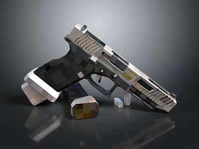 Polygonal Pistol Weapon 3D Model With Metallic Texture And Reflective Surface 3d model
