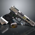 Polygonal Pistol Weapon 3D Model With Metallic Texture And Reflective Surface