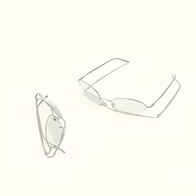 Two Piece Silver Minimalist Jewelry Earrings with Transparent Crystal and Sleek Design 3d model