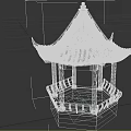 Traditional Chinese Pavilion with Curved Black Tile Roof Red Pillars Square Stone Base and Railing