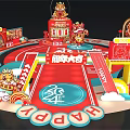 Traditional Chinese Festival Decoration Scene With Red Theme Lion Dance And Fu Characters