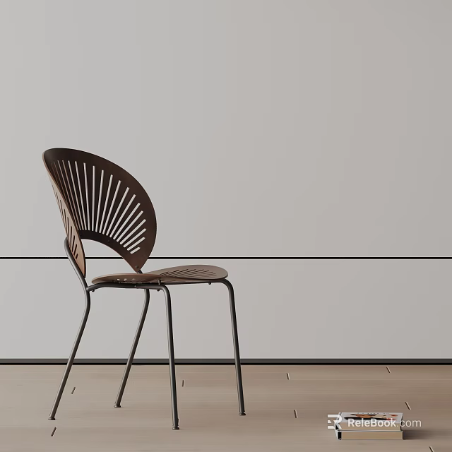 Modern Minimalist Dining Chair With Wooden Slatted Back And Metal Legs Design 3d model 