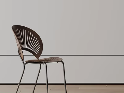 Modern Minimalist Dining Chair With Wooden Slatted Back And Metal Legs Design 3d model