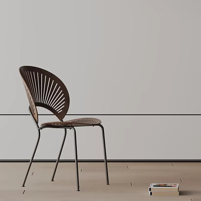 Modern Minimalist Dining Chair With Wooden Slatted Back And Metal Legs Design 3d model