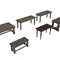 Assorted Vintage Wooden Tables with Various Distressed Finishes and Styles