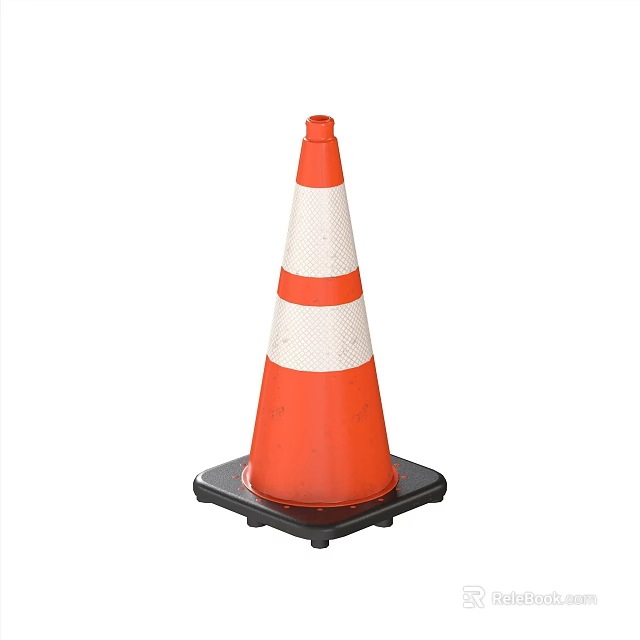 High Visibility Traffic Cone with Orange White Reflective Stripes and Black Base 3d model 