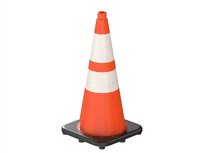 High Visibility Traffic Cone with Orange White Reflective Stripes and Black Base 3d model