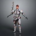 Futuristic Male Character in White Tech Armor with Orange Black Accents Holding Rifle