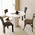Modern Round White Dining Table With Black Brown Wooden Chairs And Vase In Minimalist Interior Room