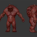 Muscular Monster Character Creature With Ferocious Expression And Rock Like Back Two Views 3d model