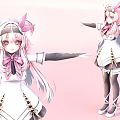 Game And Movie Character With Pink Hair Bow White Outfit Golden Details And Black Stockings