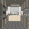 Modern Kitchen Interior With White Cabinets White Tiled Walls And Geometric Floor Tiles