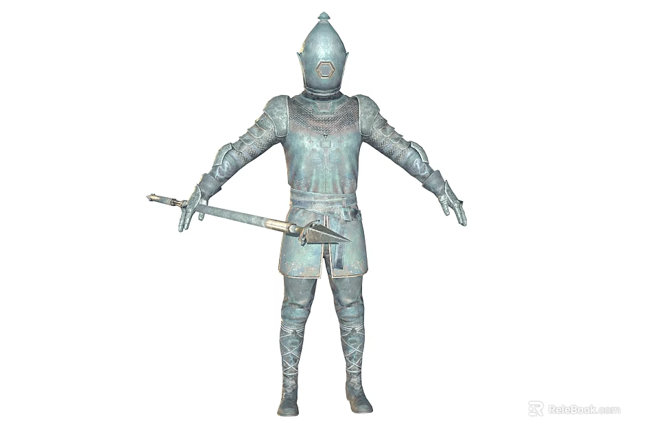 Ancient Medieval Warrior Figure In Full Body Armor Holding Spear 3d model 