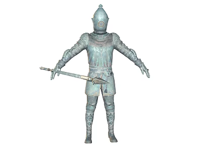 Ancient Medieval Warrior Figure In Full Body Armor Holding Spear 3d model