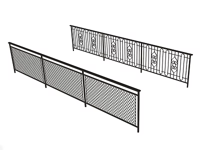 Stylish Metal Fences With Mesh Panels And Decorative Pattern Designs 3d model