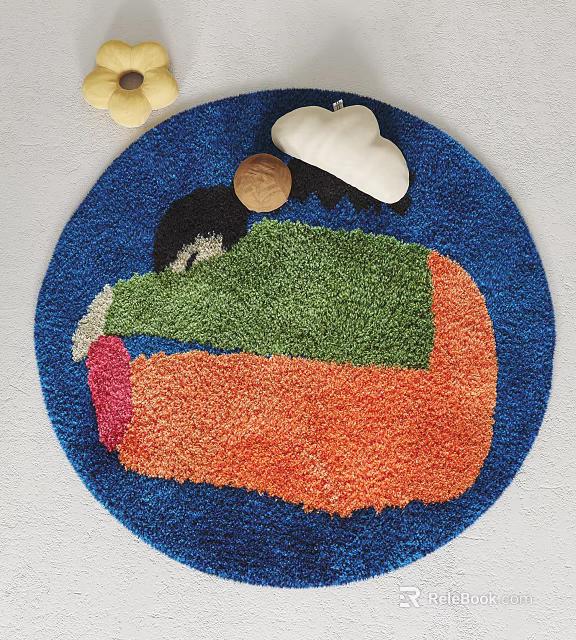 Vibrant Round Rug With Blue Green Orange Pink Colorful Patterns And Soft Plush Surface Design 3d model 
