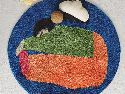 Vibrant Round Rug With Blue Green Orange Pink Colorful Patterns And Soft Plush Surface Design 3d model