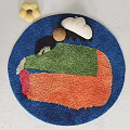 Vibrant Round Rug With Blue Green Orange Pink Colorful Patterns And Soft Plush Surface Design