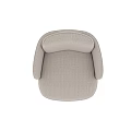 Modern Beige Linen Armchair With Curved Armrests Comfortable Seating And Sturdy Wooden Legs