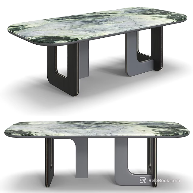 Luxury Modern Rectangular Dining Table With Natural Marble Top And Unique Geometric Metal Legs 3d model 