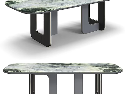 Luxury Modern Rectangular Dining Table With Natural Marble Top And Unique Geometric Metal Legs 3d model
