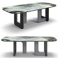 Luxury Modern Rectangular Dining Table With Natural Marble Top And Unique Geometric Metal Legs