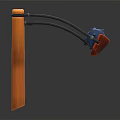 Colorful Handheld Slingshot With Orange Y Frame Black Elastic Bands Blue Projectile And Red Grip