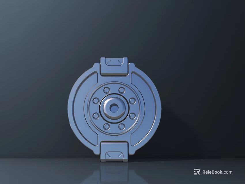 Cartoon Scene Of Gray Circular Mechanical Component With Central Hub Surrounding Dots And Bottom Squares 3d model 