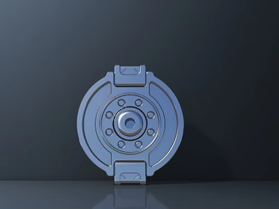 Cartoon Scene Of Gray Circular Mechanical Component With Central Hub Surrounding Dots And Bottom Squares 3d model