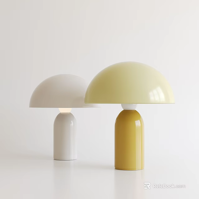 Stylish Mushroom Shaped Table Lamps in White and Yellow for Modern Home Decor 3d model 