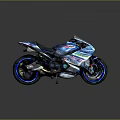 Futuristic Metallic Blue Motorcycle With Sleek Design Shiny Body Graphics And Blue Rim Wheels