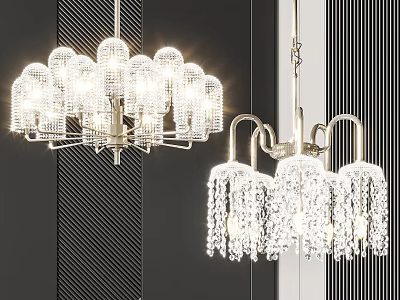 Modern Elegant Crystal Chandeliers With Metal Frame And Hanging Crystal Pendants 3d model