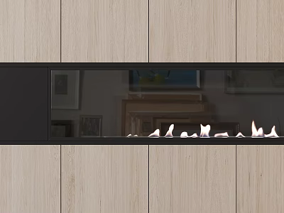 Modern Fireplace Interior Design with Wooden Panels and Glass Front Flames 3d model