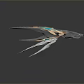 Futuristic Spaceship Streamlined Design Featuring Turquoise And Metallic Accents With Sleek Wings And Complex Structure