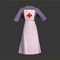 Nurse Uniform with Purple Top and White Apron Featuring Red Cross Design