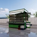 Green Functional Vehicle With Canopy Shelves And Workbench In Outdoor Setting 3d model