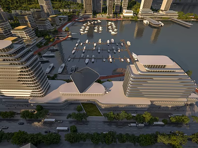 Aerial Planning of Waterfront Marina with High Rise Buildings and Moored Boats 3d model