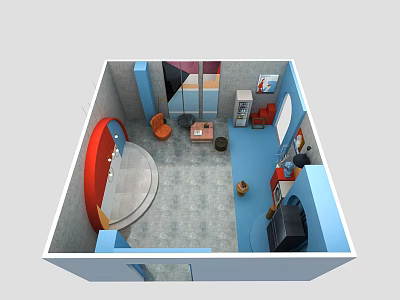 Modern pop-up shop online red photo clock-in US Chen 3d model