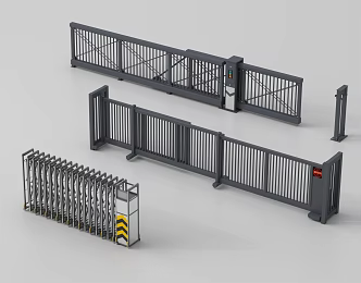 Modern access gate railing retractable door 3d model