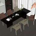 Modern Dining Table Set with Black Glossy Top and Brown Beige Chairs in Bright Room