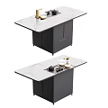 Modern Minimalist Tea Table With Marble Texture Top And Black Cabinet Base 3d model
