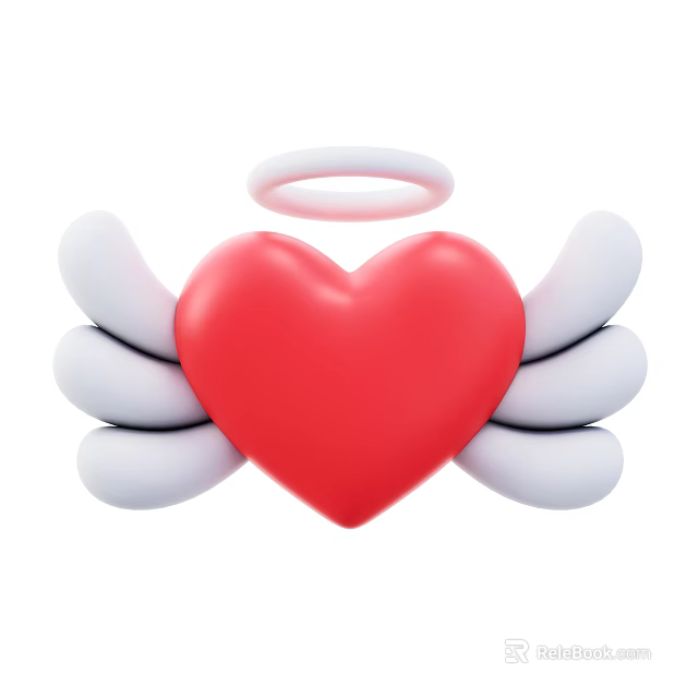Cute Decorative Ornament Set With Red Heart White Wings And Halo For Home Decor 3d model 