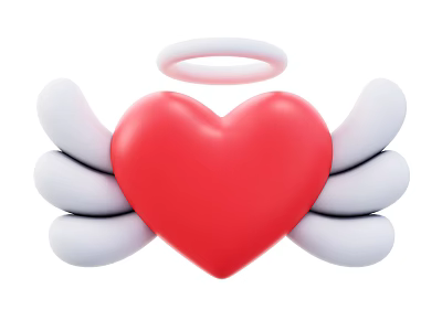 Cute Decorative Ornament Set With Red Heart White Wings And Halo For Home Decor 3d model