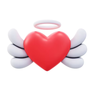 Cute Decorative Ornament Set With Red Heart White Wings And Halo For Home Decor 3d model