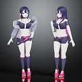 Two Anime Female Characters With Purple Hair In Sporty Outfits And Pink Sneakers