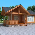 Wooden House With Black Roof Porch Railings Stone Base Windows And Trees