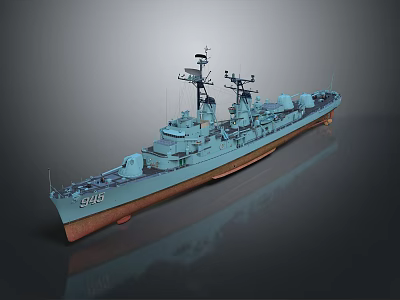 Modern Warship with Light Blue Hull Brown Bottom Detailed Upper Structure and Radar Systems 3d model
