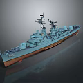 Modern Warship with Light Blue Hull Brown Bottom Detailed Upper Structure and Radar Systems